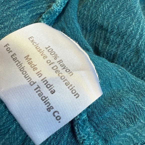 Earthbound Trading Co Womens Teal Blue Embroidered Rayon Mini Dress Small Boho - Picture 8 of 8